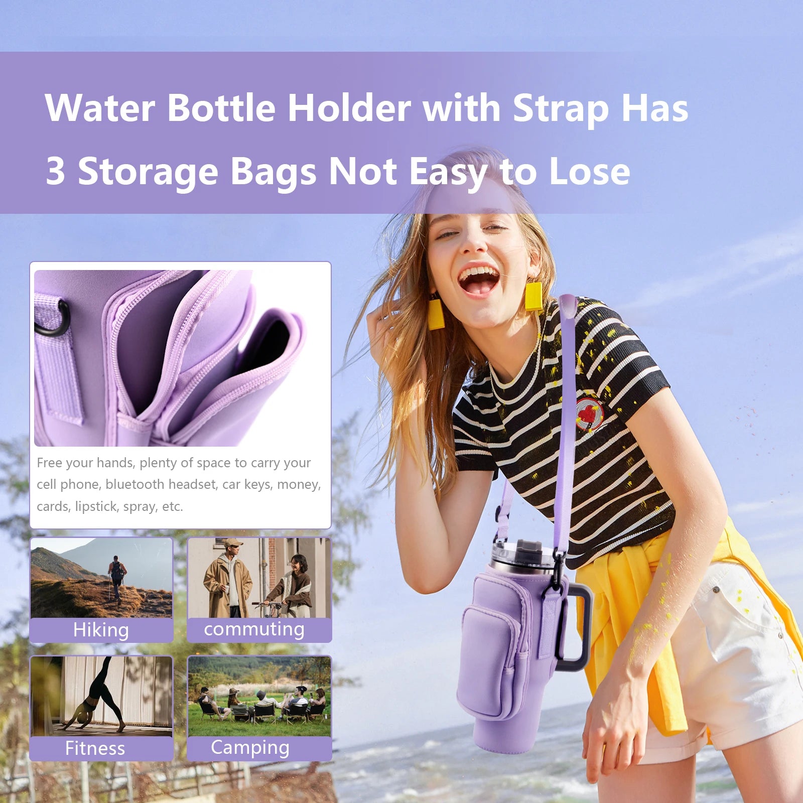 1pc Crossbody Bag Insulated Water Bottle Cover Sleeve for Stanley Cup Anti-fall 30oz/40oz Tumbler Protective Carrier Pouch Strap