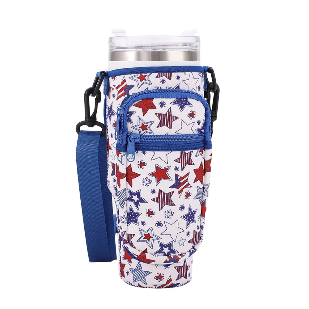 Shoulder Strap Water Bottle Holder Pouch Adjustable Multi Pockets Water Cup Bags with Phone Pocket Non-slip for 40oz Cup
