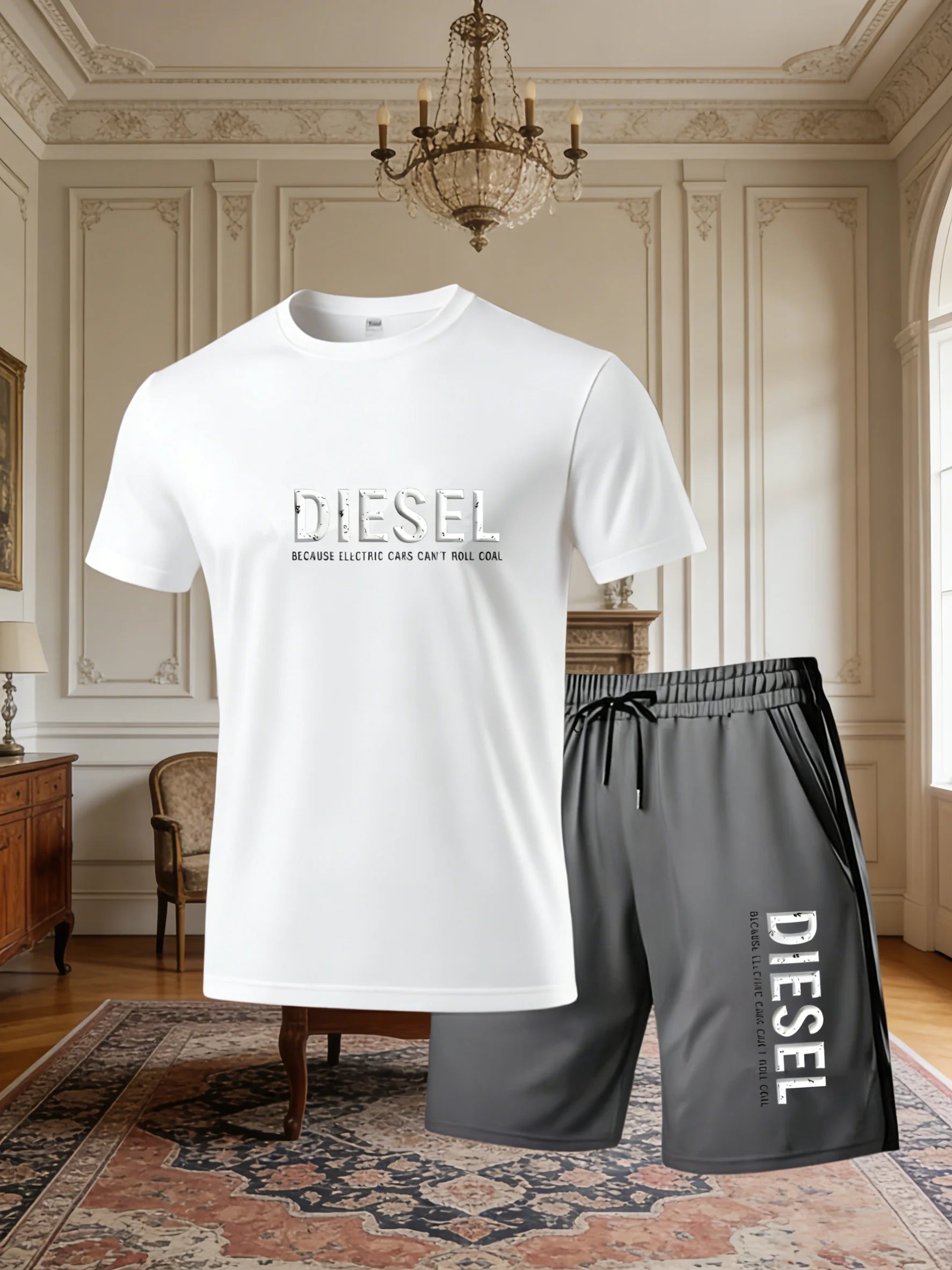 2026New Trendy Business Summer Men's Sports Set Casual Fitness Jogging Basketball Fashion Short Sleeve T-shirt + Shorts 2 Sets