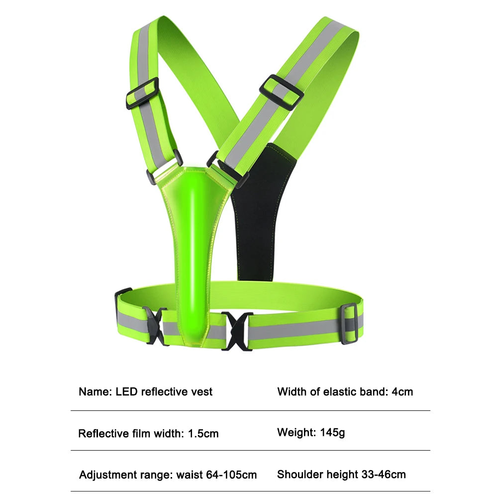 LED Running Vest USB Rechargeable Reflective Cycling Safety Vest Adjustable Strap High Visibility 3 Light Mode for Night Running