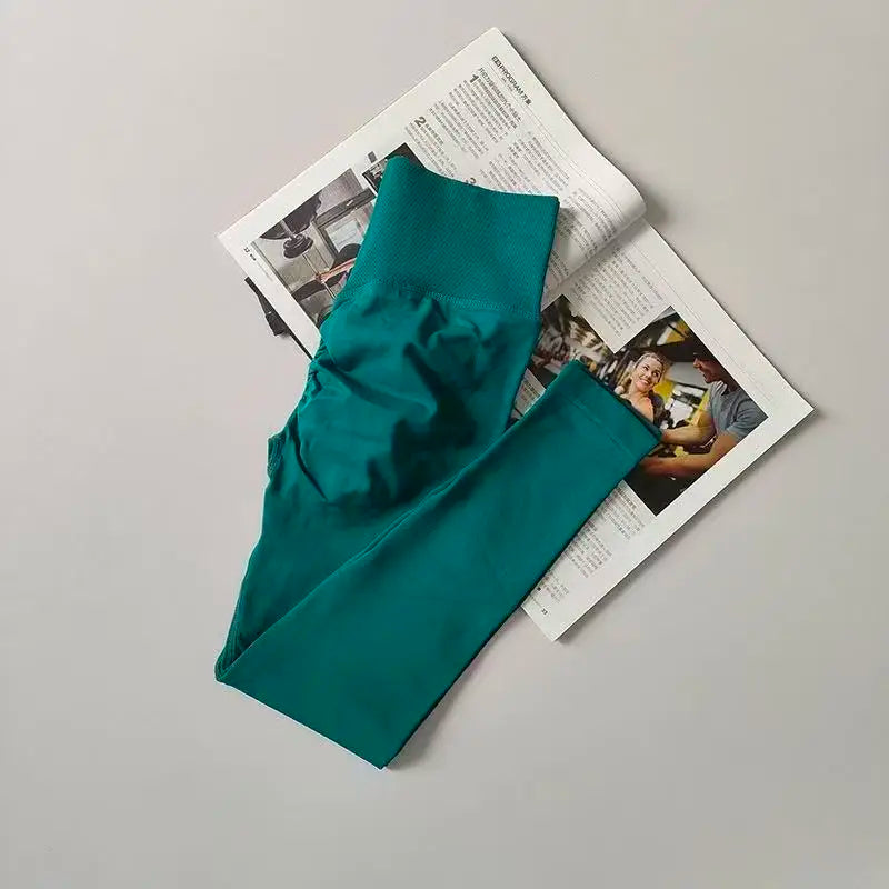 Seamless Sport Yoga High Waist Pants Leggings Sport See Through Yoga Gym Running Quick Dry Pants Scrunch Butt Pants