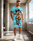 2025 Summer New Men's Sets Gradient Funy Duck Print Short Sleeve T-Shirt+Shorts Suit Casual Set Sports Streetwear 2 Piece Outfit