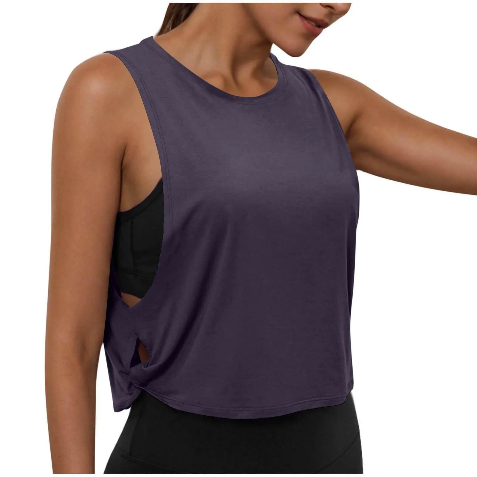 Ladies' Fashion Round Neck Yoga Wear Sleeveless Athletic Vest Casual Top Pure Color Loose Comfy Lightweight Short Top
