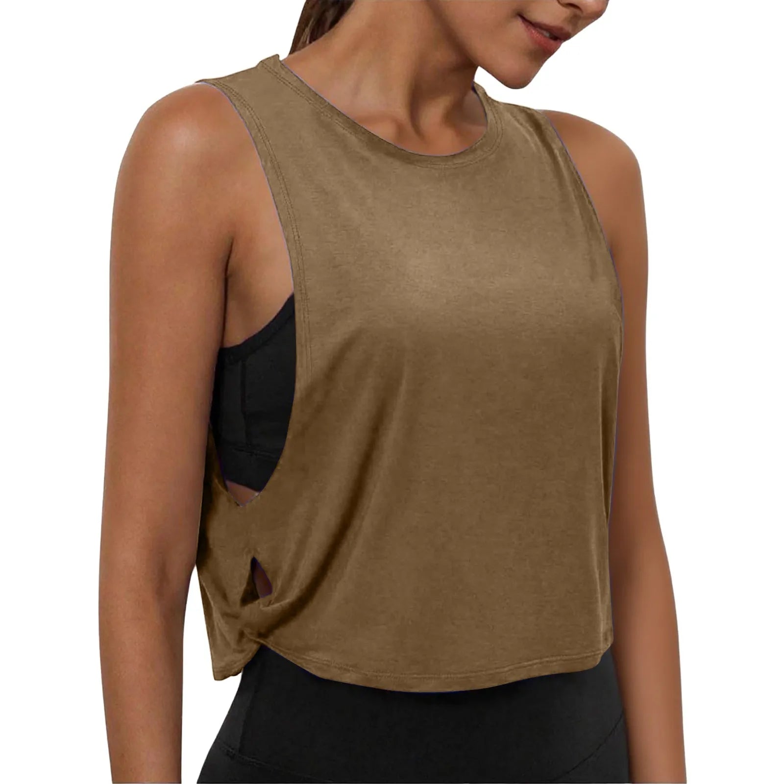 Ladies' Fashion Round Neck Yoga Wear Sleeveless Athletic Vest Casual Top Pure Color Loose Comfy Lightweight Short Top