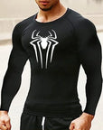 Spider Print Long Sleeve Compression Shirts for Men Gym Workout Rash Guard Undershirts Baselayers Athletic Quick Dry Tees Tops