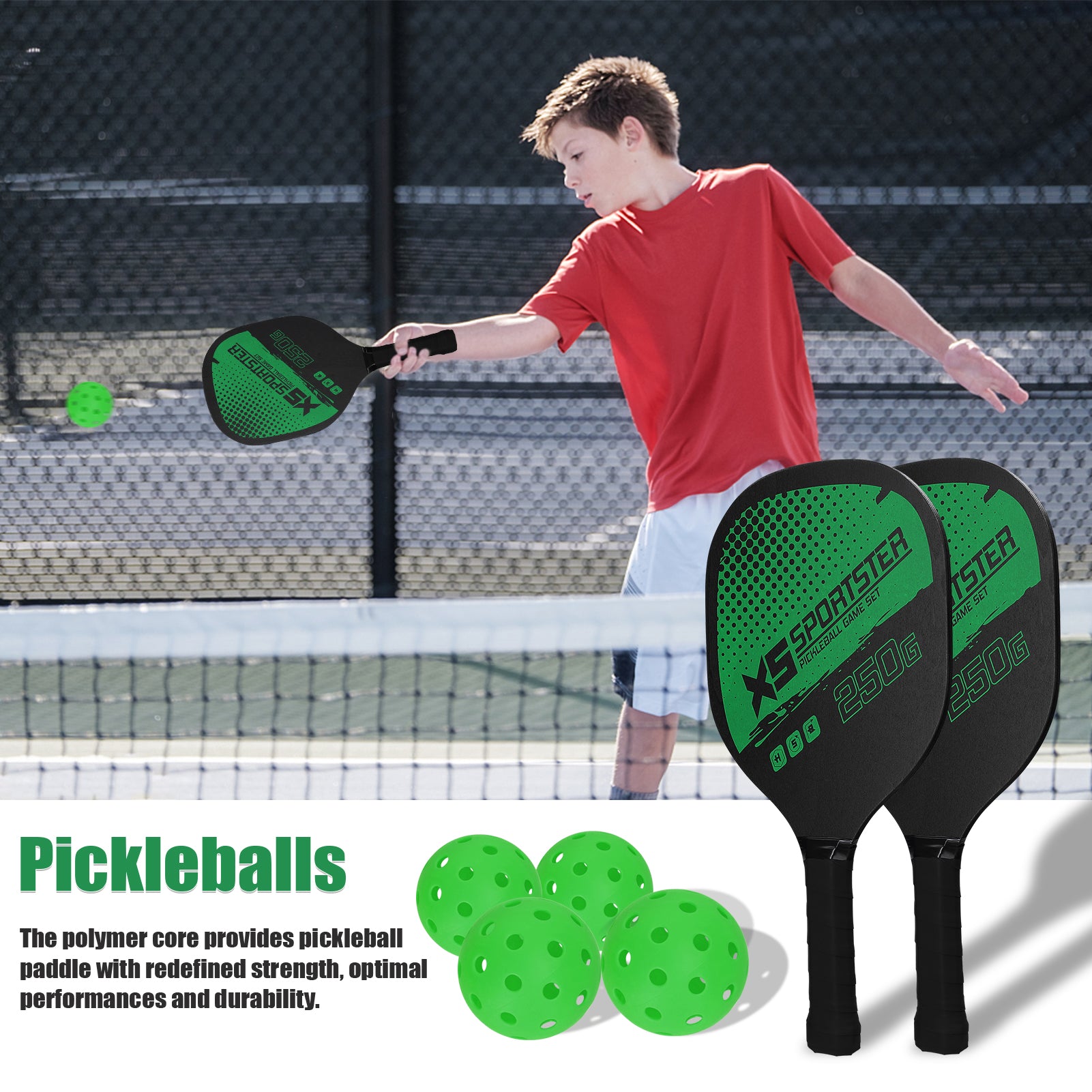 Pickleball Rackets Set Pickleball Paddle Set of 2 Rackets &amp; 4 Pickleballs Balls Pickle-Ball Racquet with Balls Sports Accessory