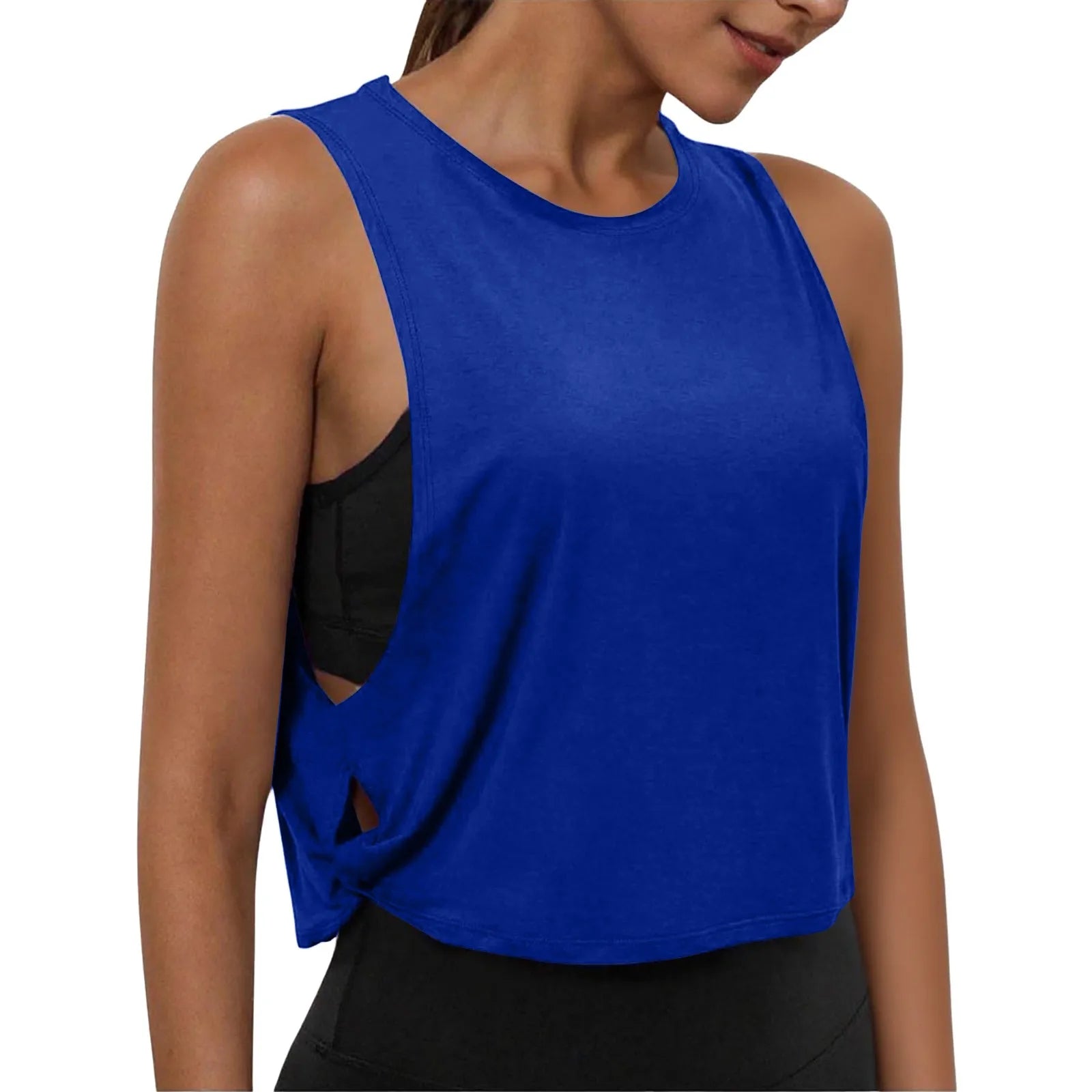 Ladies' Fashion Round Neck Yoga Wear Sleeveless Athletic Vest Casual Top Pure Color Loose Comfy Lightweight Short Top