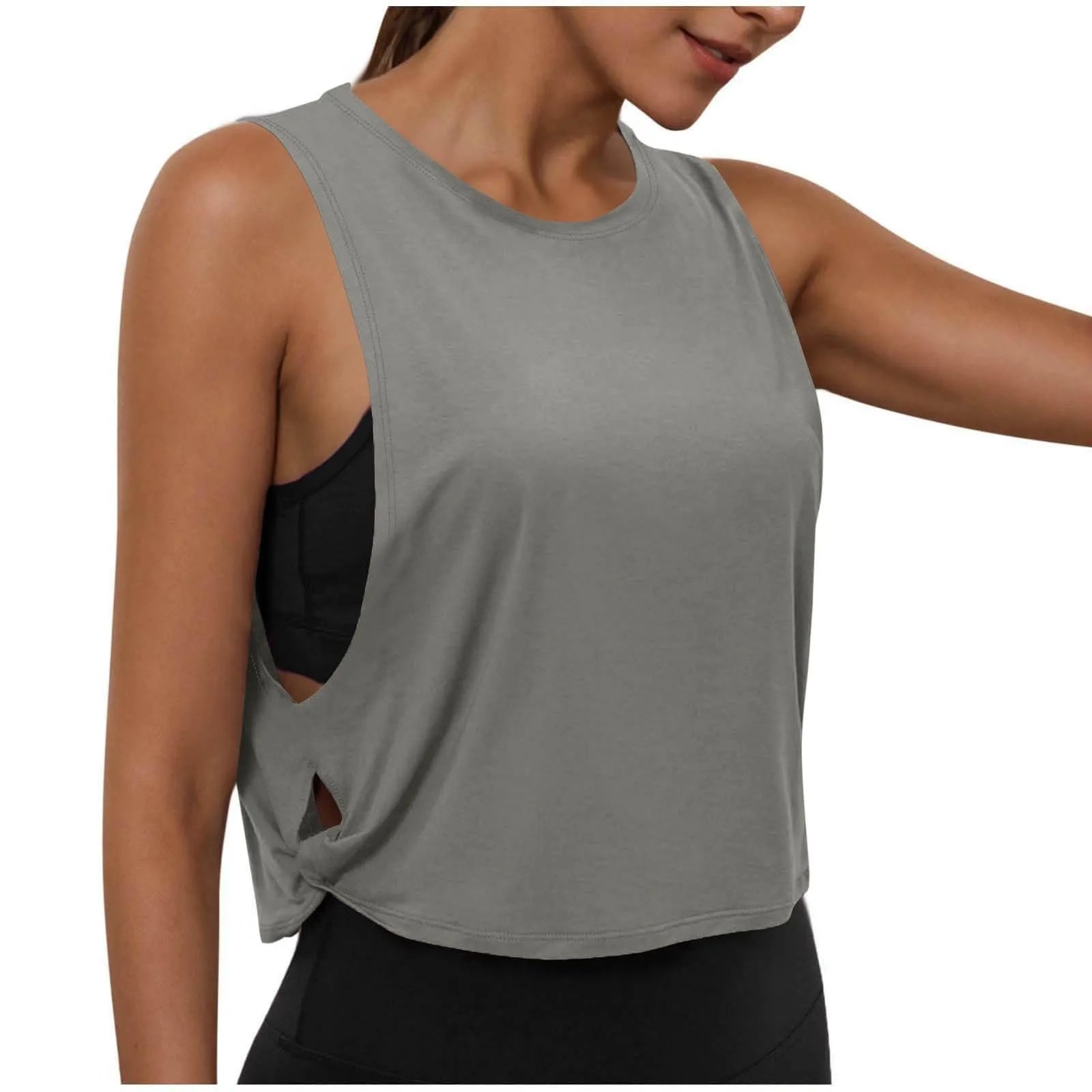 Ladies' Fashion Round Neck Yoga Wear Sleeveless Athletic Vest Casual Top Pure Color Loose Comfy Lightweight Short Top
