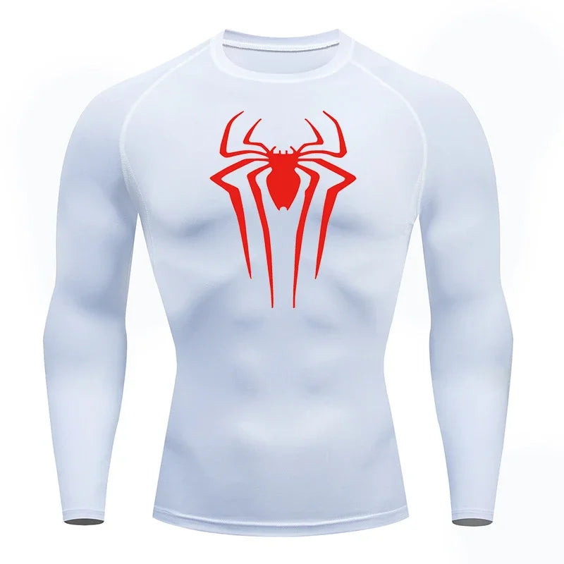 Spider Print Long Sleeve Compression Shirts for Men Gym Workout Rash Guard Undershirts Baselayers Athletic Quick Dry Tees Tops