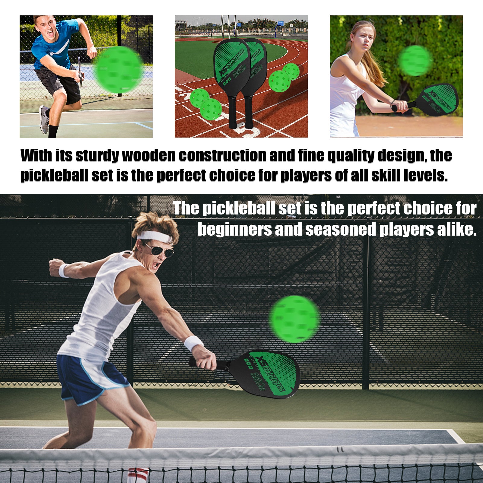Pickleball Rackets Set Pickleball Paddle Set of 2 Rackets &amp; 4 Pickleballs Balls Pickle-Ball Racquet with Balls Sports Accessory