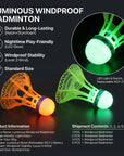 Glow-in-the-Dark LED Badminton Shuttlecocks (1/2/5 Packs): Windproof Design for Practice & Nighttime Play