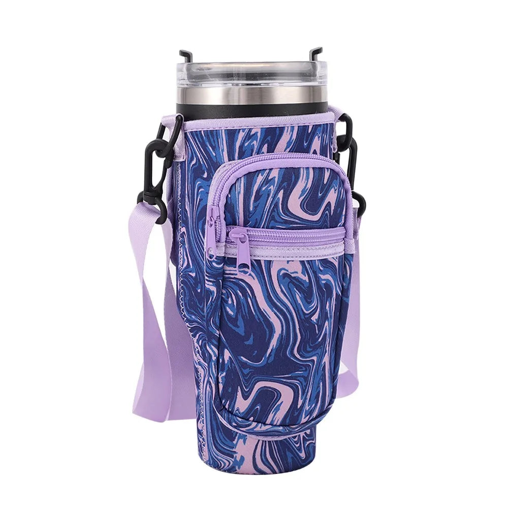 Shoulder Strap Water Bottle Holder Pouch Adjustable Multi Pockets Water Cup Bags with Phone Pocket Non-slip for 40oz Cup