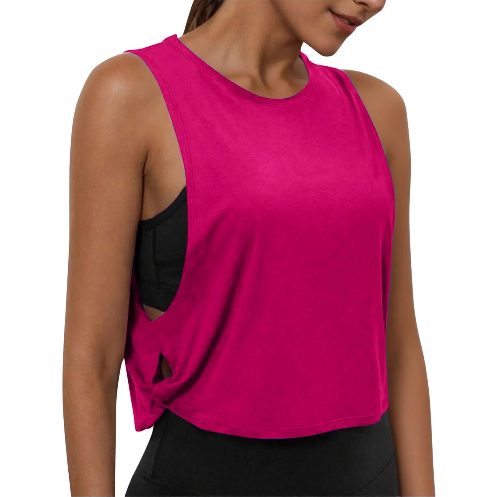 Ladies' Fashion Round Neck Yoga Wear Sleeveless Athletic Vest Casual Top Pure Color Loose Comfy Lightweight Short Top