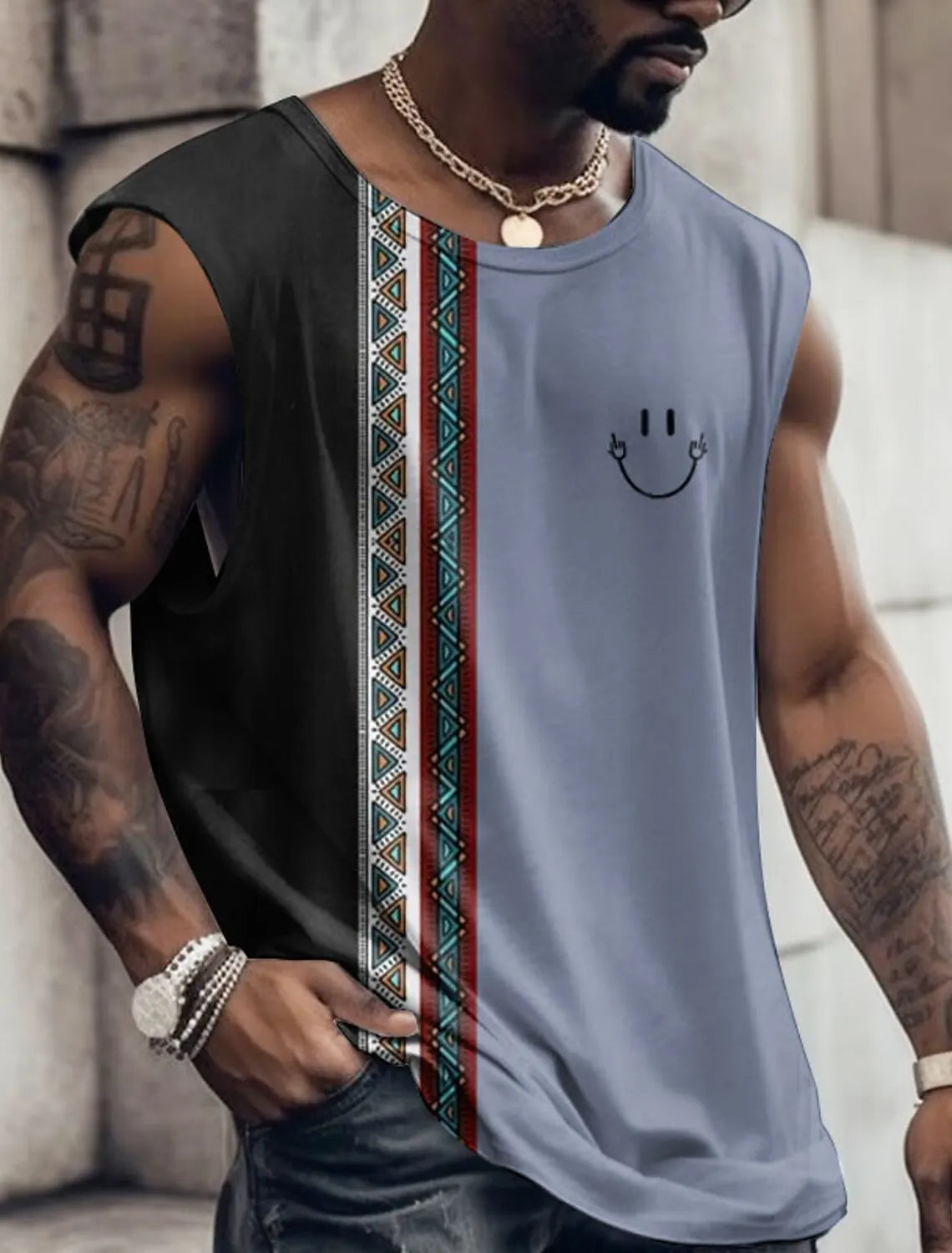 3D Creative Retro Print Outdoor T Shirt Sports Style Casual Breathable Crew Neck Four Seasons Fitness Adult Men's Tank Top