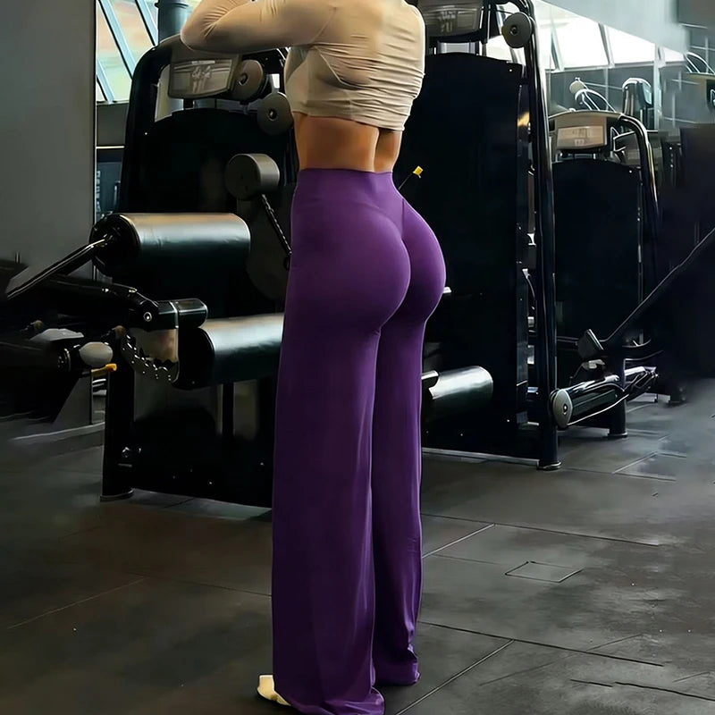 Yoga Sports Women's Leggings High Waist Hip Lifting Gym Workout Wide Leg Leggings Naked Feel Pilates Running Sports Trousers