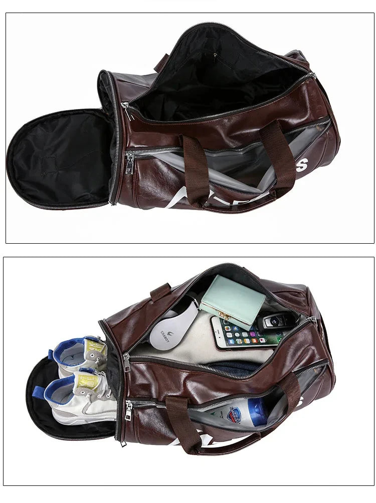 Sport Gym Bag for Women Men Shoulder Bags with Shoes Storage Pocket Fitness Training Waterproof Leather Travel Bag Handbag Daily