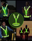 LED Reflective Vest Light Up Running Vest Adjustable Straps Cycling Safety Vest USB Rechargeable 3 Light Modes for Night Running