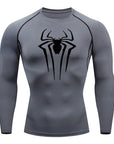 Spider Print Long Sleeve Compression Shirts for Men Gym Workout Rash Guard Undershirts Baselayers Athletic Quick Dry Tees Tops