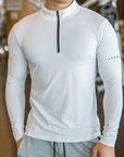 Mens Sports T-Shirt Long Sleeve Top Gym Clothing Fitness Compression Shirt Half Zip Pullover Quick Dry Sportswear