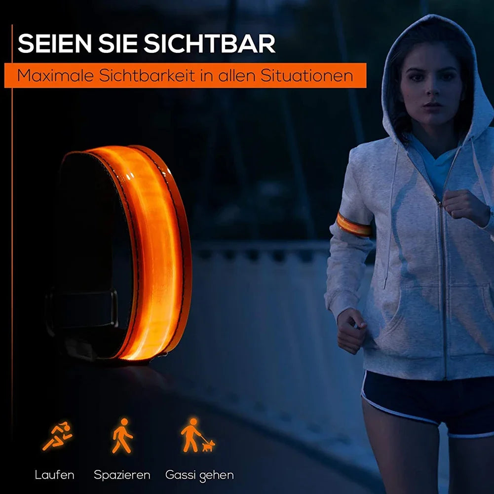 Outdoor Sports Night Running Armband LED Lamp USB Rechargeable Safety Belt Arm Leg Warning Wristband Cycling Bike Bicycle Light