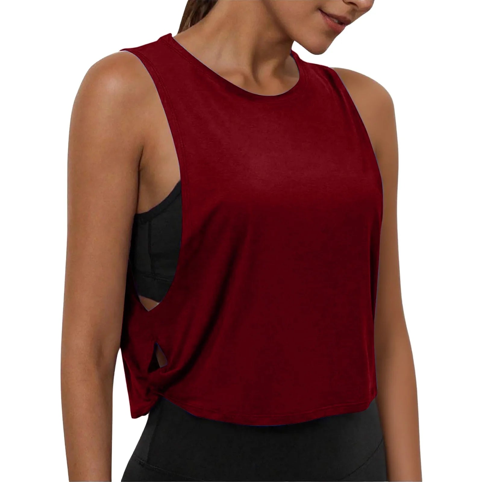 Ladies' Fashion Round Neck Yoga Wear Sleeveless Athletic Vest Casual Top Pure Color Loose Comfy Lightweight Short Top