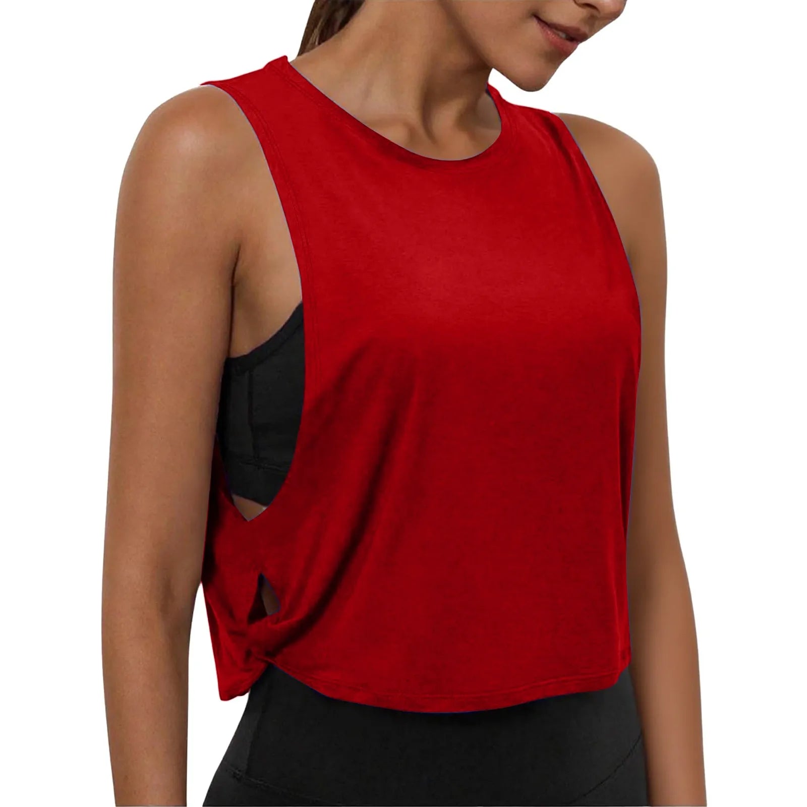 Ladies' Fashion Round Neck Yoga Wear Sleeveless Athletic Vest Casual Top Pure Color Loose Comfy Lightweight Short Top