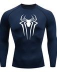 Spider Print Long Sleeve Compression Shirts for Men Gym Workout Rash Guard Undershirts Baselayers Athletic Quick Dry Tees Tops