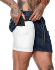 Men Sport Shorts  Sportswear Double-deck Running Shorts 2 In 1 Beach Bottoms Summer Gym Fitness Training Jogging Short Pants Men