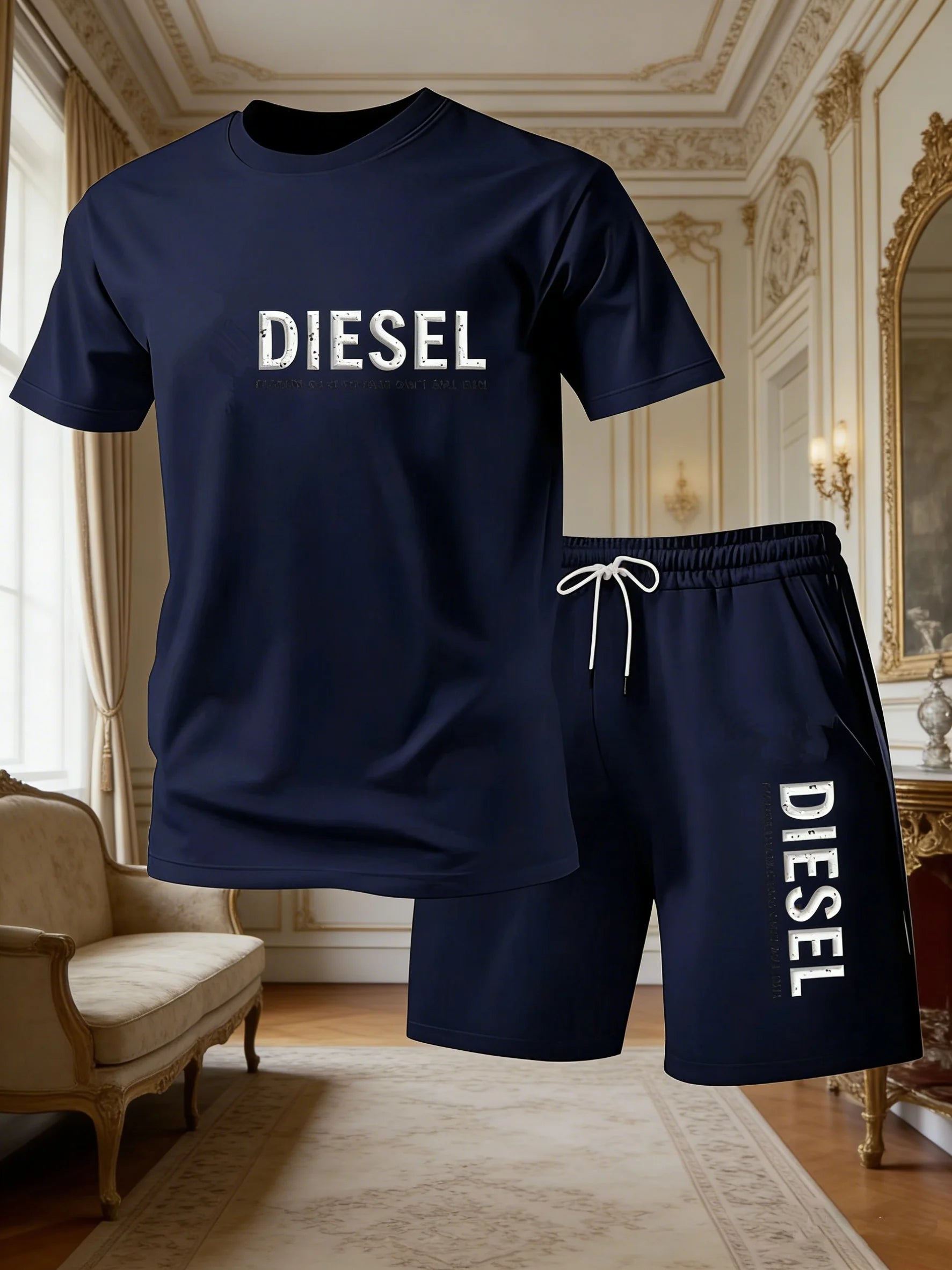 2026New Trendy Business Summer Men's Sports Set Casual Fitness Jogging Basketball Fashion Short Sleeve T-shirt + Shorts 2 Sets