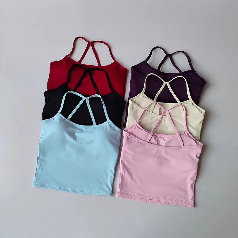 Women's Yoga Sports Fitness Vest, Pilates Running Bra, Thin Belt, Professional Training Underwear, Chest Mat, Fitness Gear