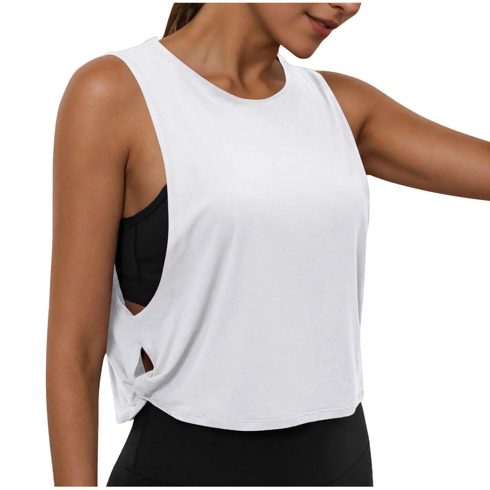 Ladies' Fashion Round Neck Yoga Wear Sleeveless Athletic Vest Casual Top Pure Color Loose Comfy Lightweight Short Top