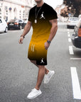 New summer 3D men's gradient suit casual fashion jogging sportswear short-sleeved T-shirt + street shorts two-piece set