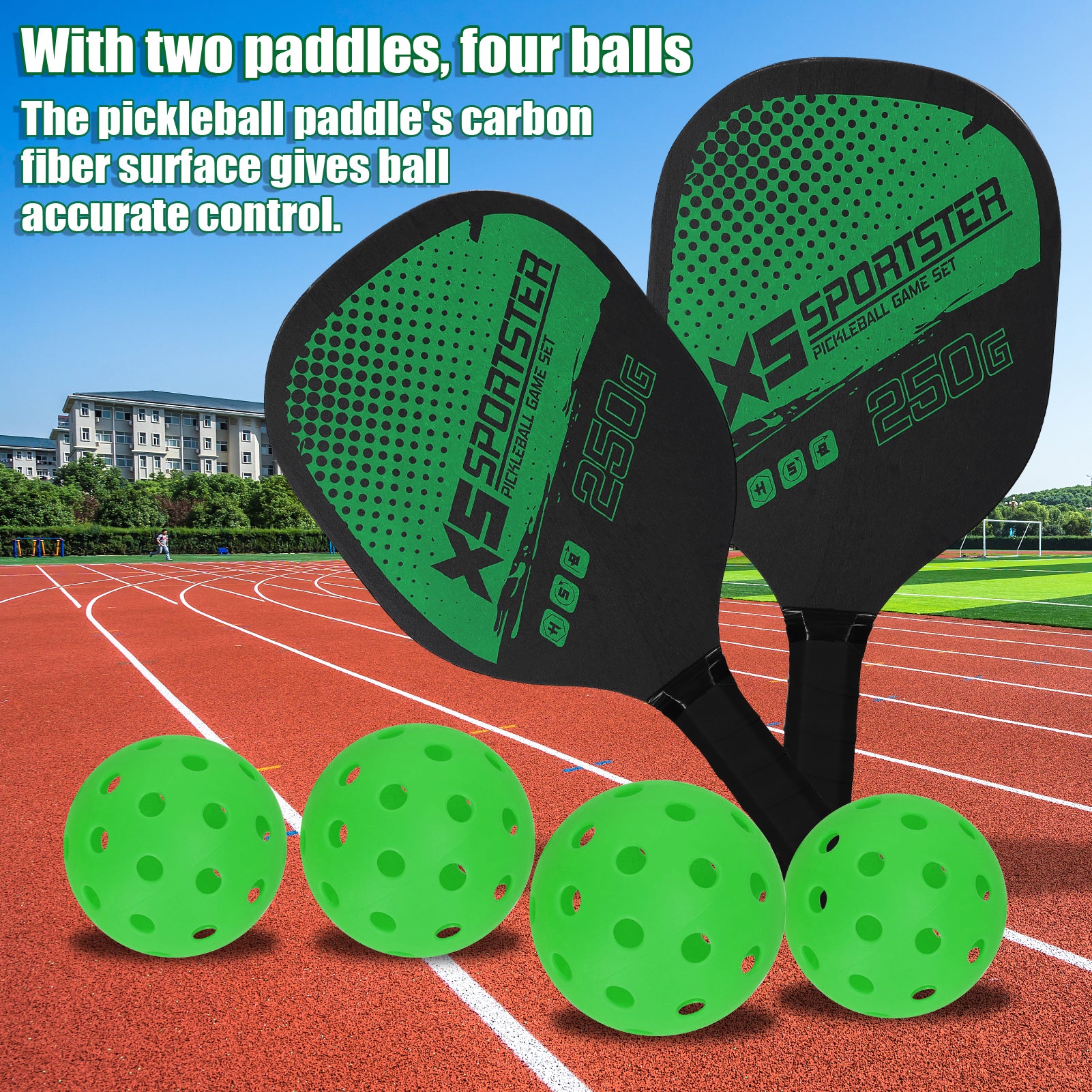Pickleball Rackets Set Pickleball Paddle Set of 2 Rackets &amp; 4 Pickleballs Balls Pickle-Ball Racquet with Balls Sports Accessory