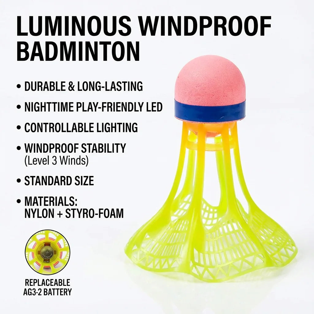 Glow-in-the-Dark LED Badminton Shuttlecocks (1/2/5 Packs): Windproof Design for Practice &amp; Nighttime Play