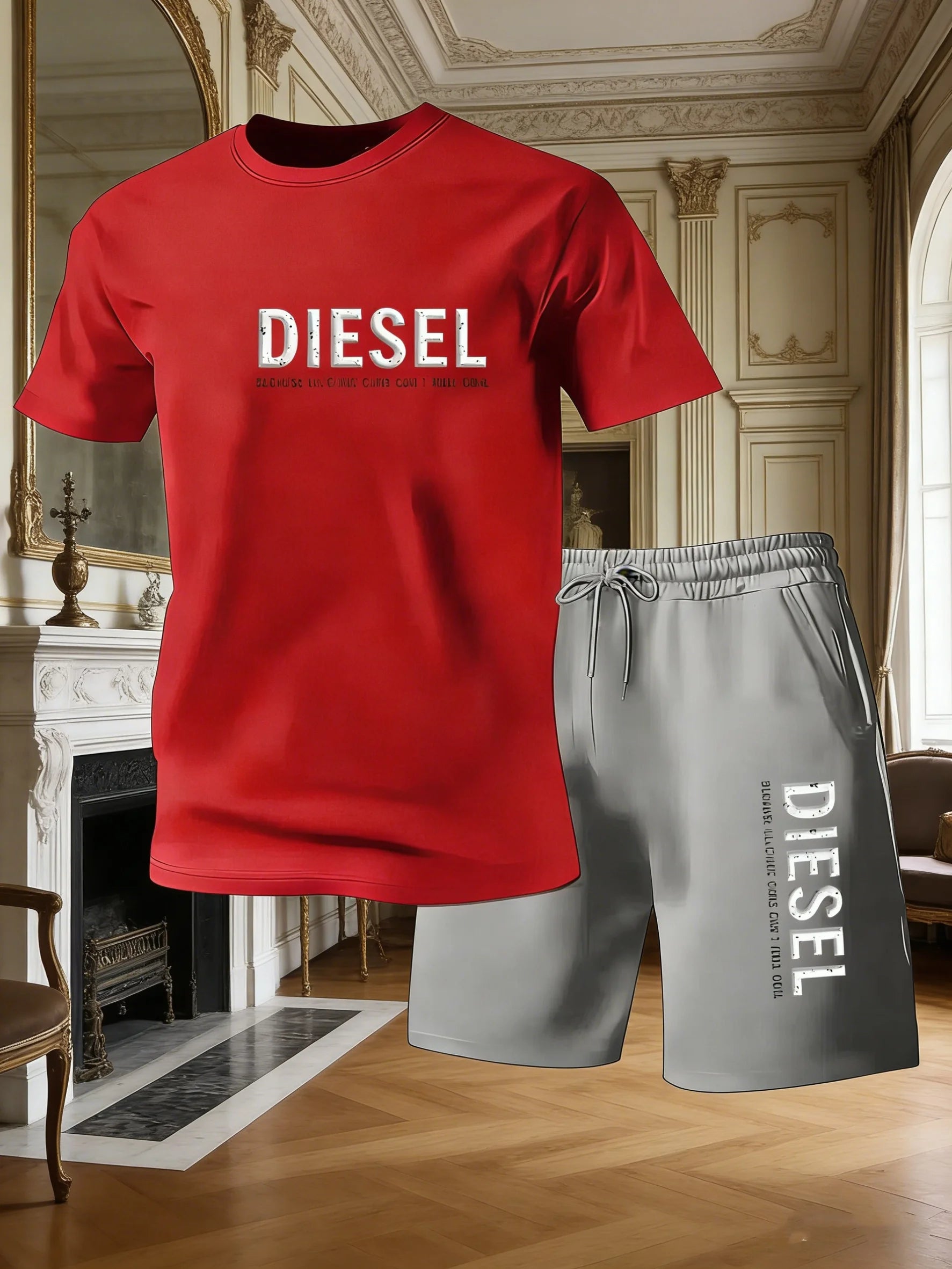 2026New Trendy Business Summer Men's Sports Set Casual Fitness Jogging Basketball Fashion Short Sleeve T-shirt + Shorts 2 Sets