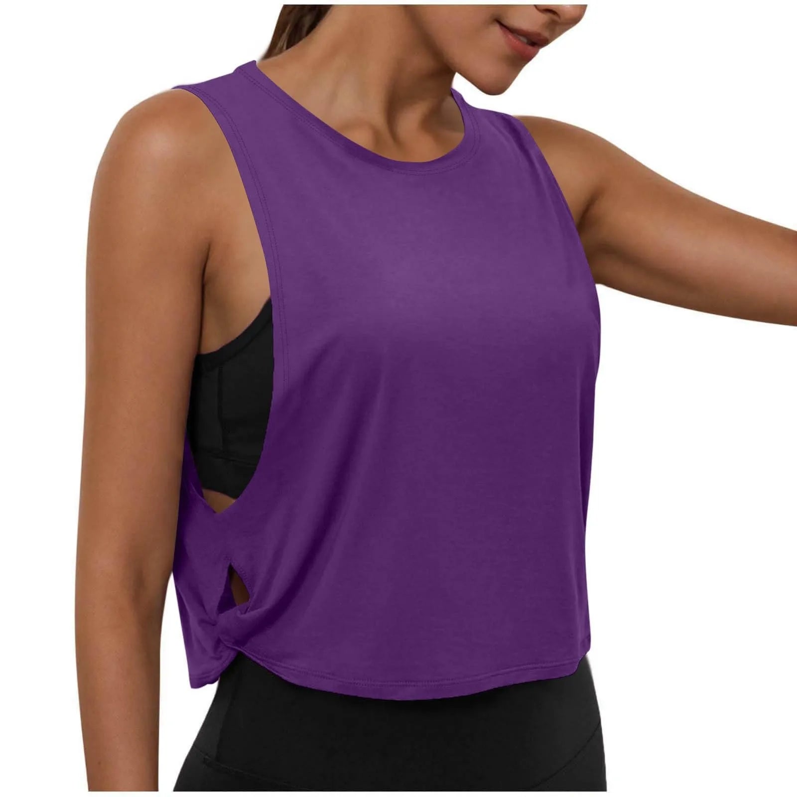 Ladies' Fashion Round Neck Yoga Wear Sleeveless Athletic Vest Casual Top Pure Color Loose Comfy Lightweight Short Top