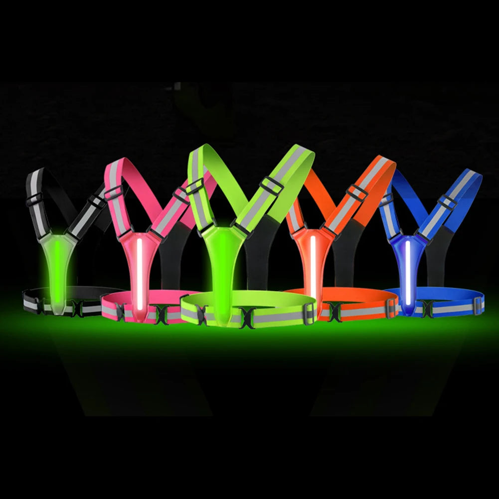 LED Running Vest USB Rechargeable Reflective Cycling Safety Vest Adjustable Strap High Visibility 3 Light Mode for Night Running