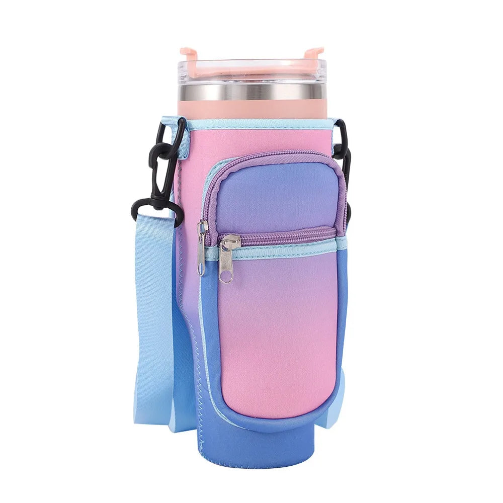 Shoulder Strap Water Bottle Holder Pouch Adjustable Multi Pockets Water Cup Bags with Phone Pocket Non-slip for 40oz Cup