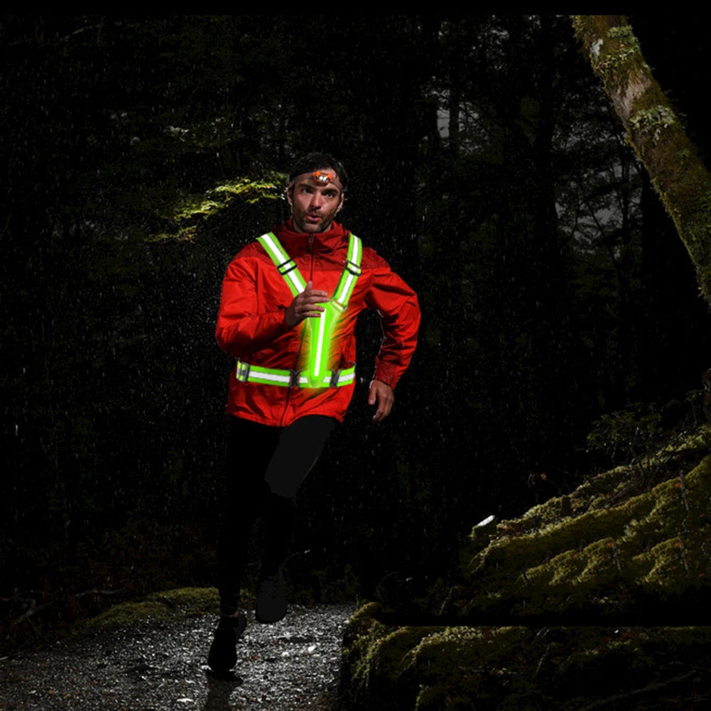 LED Running Vest USB Rechargeable Reflective Cycling Safety Vest Adjustable Strap High Visibility 3 Light Mode for Night Running