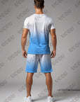 2025 Summer New Men's Sets Gradient Funy Duck Print Short Sleeve T-Shirt+Shorts Suit Casual Set Sports Streetwear 2 Piece Outfit