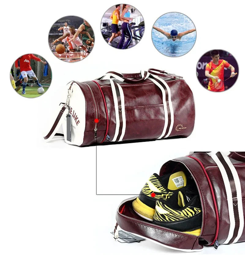 Sport Gym Bag for Women Men Shoulder Bags with Shoes Storage Pocket Fitness Training Waterproof Leather Travel Bag Handbag Daily
