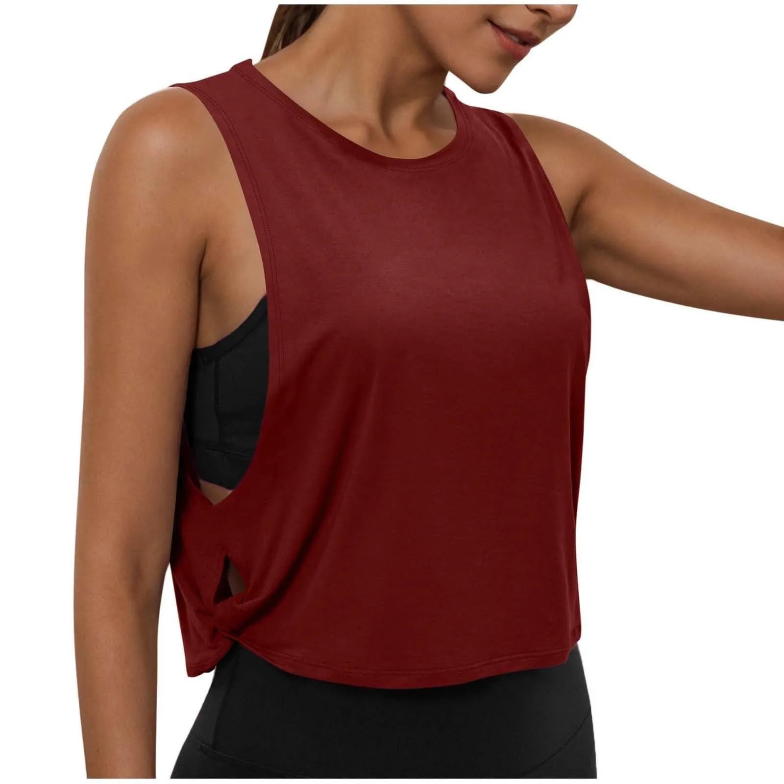 Ladies' Fashion Round Neck Yoga Wear Sleeveless Athletic Vest Casual Top Pure Color Loose Comfy Lightweight Short Top