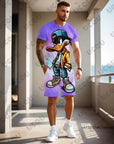 2025 Summer New Men's Sets Gradient Funy Duck Print Short Sleeve T-Shirt+Shorts Suit Casual Set Sports Streetwear 2 Piece Outfit
