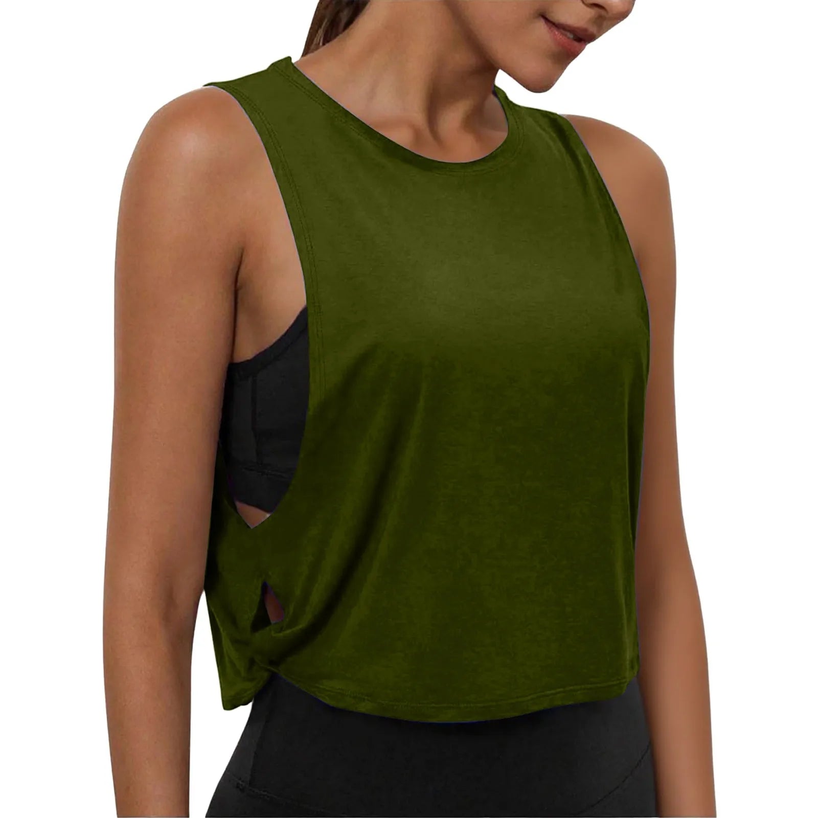 Ladies' Fashion Round Neck Yoga Wear Sleeveless Athletic Vest Casual Top Pure Color Loose Comfy Lightweight Short Top
