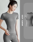 2024 Women's Sports Fitness Clothing Slim Running Sweat Absorbing Skinny Yoga Clothes Quick Drying Clothes Short Sleeved T-shirt
