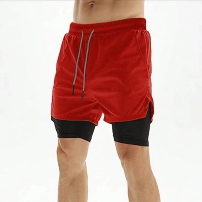 2023 Men Sport Shorts Sportswear Double-deck Running Shorts 2 In 1 Beach Bottoms Summer Gym Fitness Training Jogging Short Pants