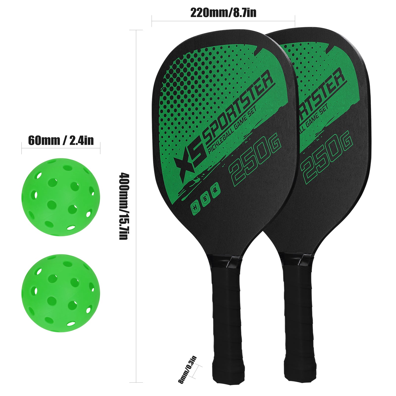 Pickleball Rackets Set Pickleball Paddle Set of 2 Rackets &amp; 4 Pickleballs Balls Pickle-Ball Racquet with Balls Sports Accessory