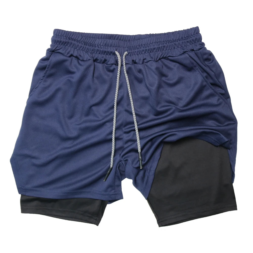 2023 Men Sport Shorts Sportswear Double-deck Running Shorts 2 In 1 Beach Bottoms Summer Gym Fitness Training Jogging Short Pants