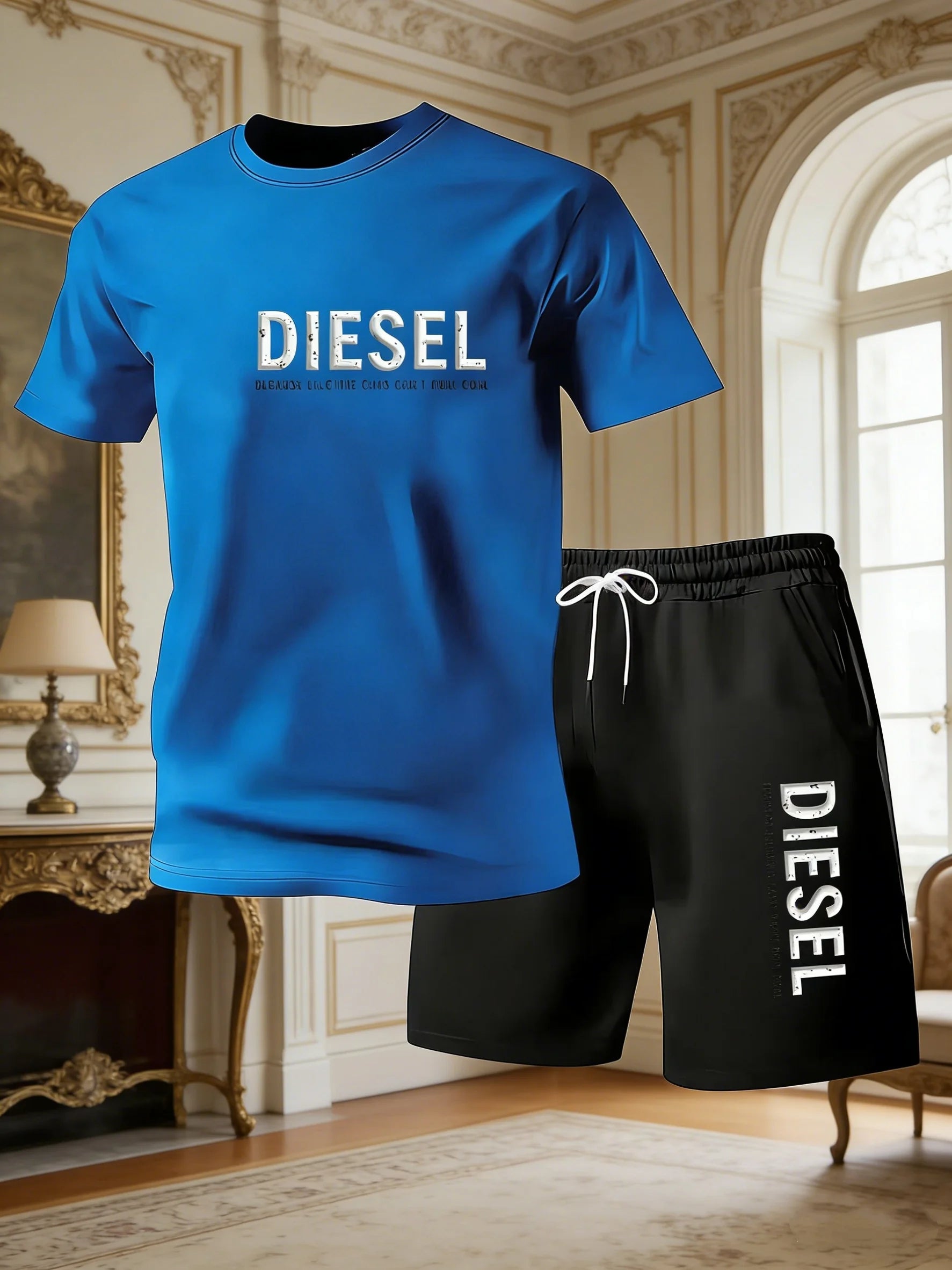 2026New Trendy Business Summer Men's Sports Set Casual Fitness Jogging Basketball Fashion Short Sleeve T-shirt + Shorts 2 Sets
