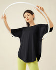 Yoga Clothes Women's Running and Fitness Clothes Hip Covering Long Sports T-shirt Loose Plus Size Short Sleeved Sports Top